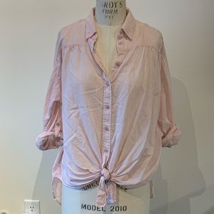 Express pink tied front button down